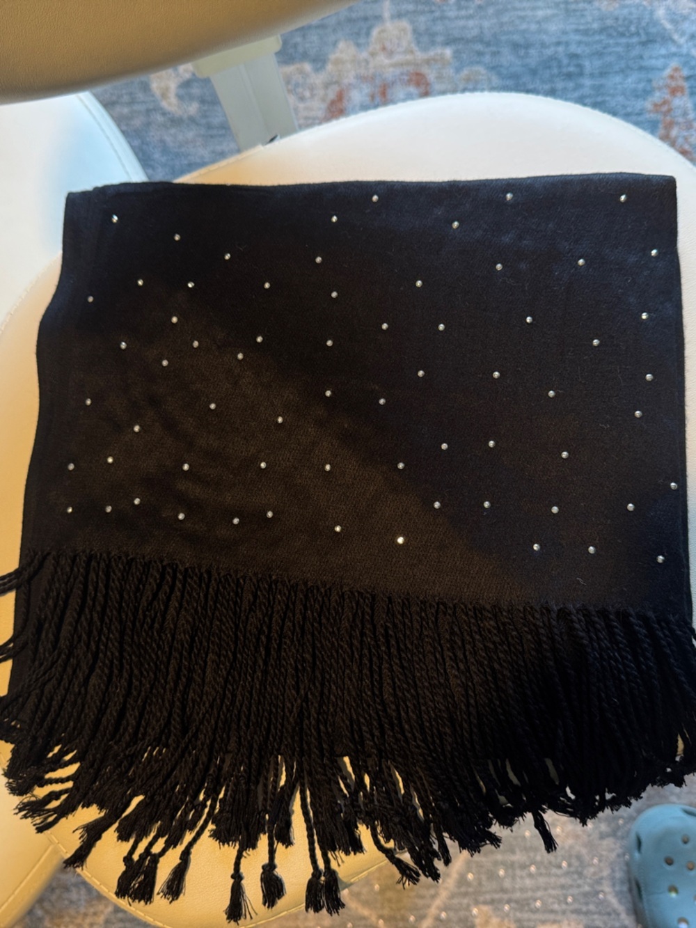 White House Black Market Black Studded Fringe Scarf